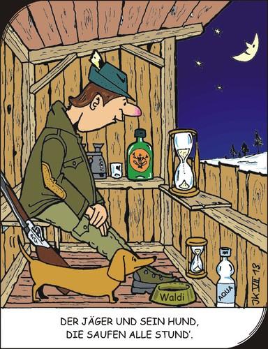 Cartoon: Der Jäger (medium) by JotKa tagged jäger,jagdrevier,forstrevier,wald,wälder,bäume,jagd,hund,jagdhunt,essen,trinken,nacht,tag,sommer,winter,mondschein,romantik