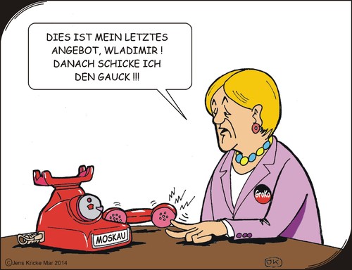 Cartoon: Drohungen (medium) by JotKa tagged berlin,moskau,telefon,angebot,gauck,krim,kiew,merkel,obama,putin,usa,brd,eu,russland,ukraine