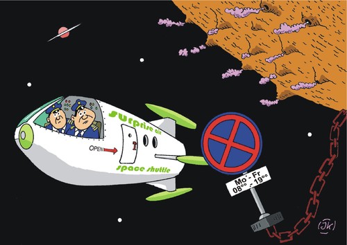 Cartoon: Halteverbot (medium) by JotKa tagged halteverbot,verkehrschilder,weltraum,raumfahrt,all,weltall,raumschiff,rakete,planeten,universum,sterne,vulkane,piloten,science,fiction
