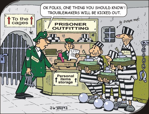 Cartoon: Jailbirds (medium) by JotKa tagged justice,jail,prison,penitentiary,supervisory,judgment,judge,interfering,cell,peaceful,prisoner,detention,center