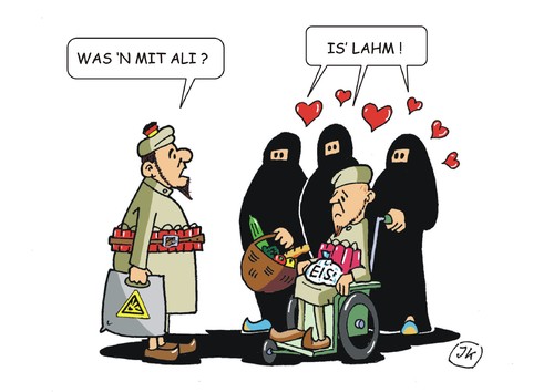 Cartoon: Lahm (medium) by JotKa tagged potenzschwäche,potenz,männer,frauen,vielehe,ehe,mehrehe,liebe,konvertiert,konvertieden,deutsche,beeinflussung,abwerbung,salafismus,islamismus,salafisten,islamisten