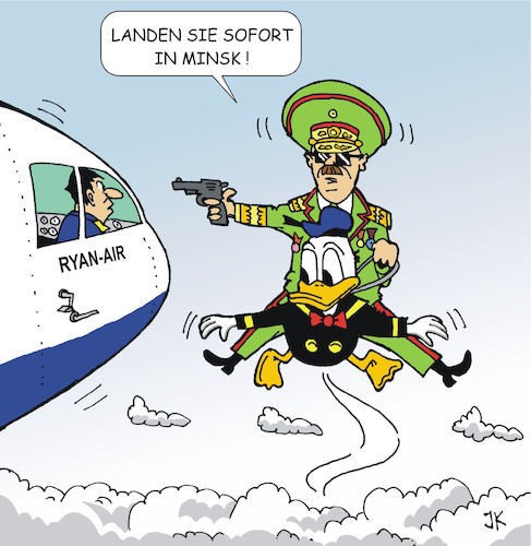 Cartoon: Luftpirat (medium) by JotKa tagged lukaschenko,minsk,belaruss,weissrussland,ryanair,piraten,luftverkehr