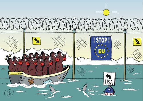 Cartoon: Problem gelöst (medium) by JotKa tagged asylanten,flüchtlinge,wirtschaftsflüchtlinge,asyl,asylpolitik,einwanderung,einwanderungsgesetz,politik,parteien,politiker,asylantenheime,terror,drohung,ängste,angst,fremdenfeindlichkeit,flüchtlingsheime,zaun,abschiebung,seenot,usa,europa,afrika,mittelmeer,flüchtlingsströme,asylanten,flüchtlinge,wirtschaftsflüchtlinge,asyl,asylpolitik,einwanderung,einwanderungsgesetz,politik,parteien,politiker,asylantenheime,terror,drohung,ängste,angst,fremdenfeindlichkeit,flüchtlingsheime,zaun,abschiebung,seenot,usa,europa,afrika,mittelmeer,flüchtlingsströme