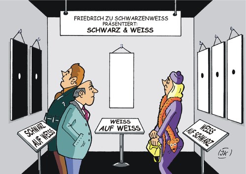 Cartoon: Schwarz und weiß (medium) by JotKa tagged schwarz,weiss,kunst,künstler,malerei,grafik,ausstellung,kunsthalle,kunstmarkt,präsentation,kunstexperten