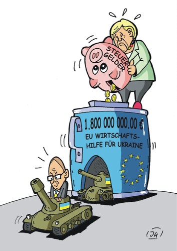 Cartoon: Wirtschaftshilfe (medium) by JotKa tagged russland,putin,merkel,berlin,kiew,bürgerkrieg,rüstungsindustrie,rüstung,militärausgaben,miltär,westukraine,ostukraine,ukrainekonflikt,ukraine,eu