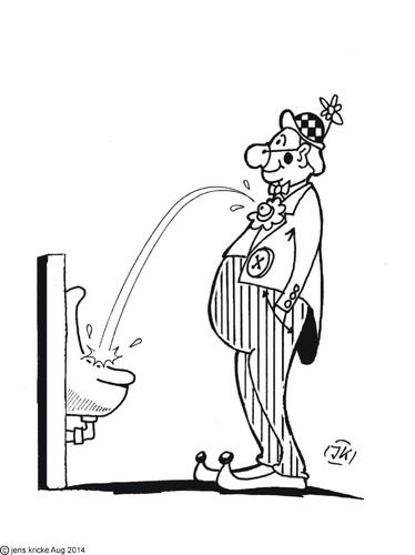 Cartoon: Wenn Clowns müssen (medium) by JotKa tagged spritze,hut,blumen,wc,pissoir,clo,toilette,manege,lachen,spass,freude,zirkus,clown