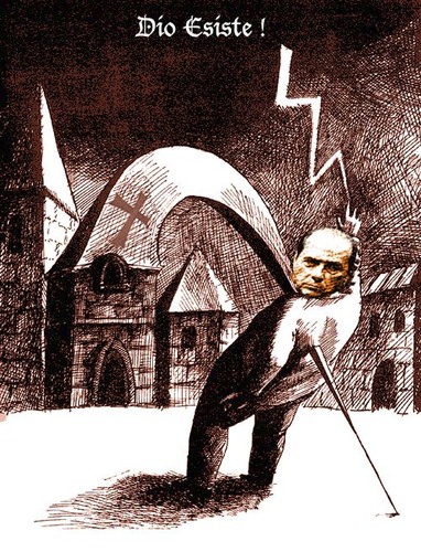 Cartoon: Dio Esiste (medium) by azamponi tagged surrealism,berlusconi,satire,politics