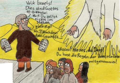 Cartoon: 10 Gebote (medium) by Salatdressing tagged reli,idiot,blöd,dumm,jesus,jünger,glauben,beten,kirche,gläubiger,gläubig,israel,christen,christ,religion,gott,engel,gebote,10,moses,mose