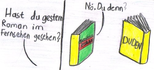 Cartoon: Roman-Duden (medium) by Salatdressing tagged roman,duden,lob,romanlob,tintenherz,buch,bücher,romane,rechtschreibung,fernsehen