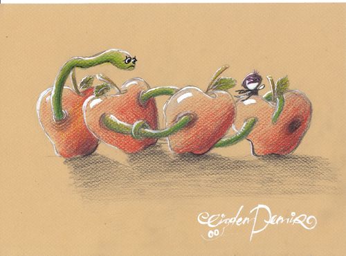Cartoon: Greedy Worm (medium) by CIGDEM DEMIR tagged greedy,worm,apple,fly,mindless,consumption,habit,animal,people,red,shop