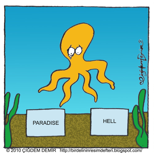Cartoon: Octopus Paul Dead (medium) by CIGDEM DEMIR tagged octopus,paul,cigdem,demir,2010,animal,paradise,hell