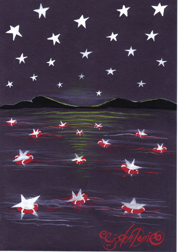 Cartoon: Reflection (medium) by CIGDEM DEMIR tagged star,sky,night,life,buoy,reflection