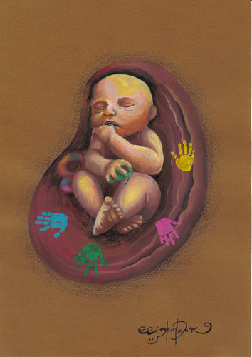 Cartoon: the artist in its mother s womb (medium) by CIGDEM DEMIR tagged artist,mother,womb,baby,creativity