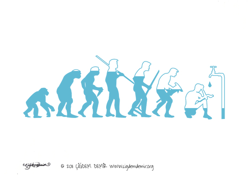 Cartoon: We depleting water (medium) by CIGDEM DEMIR tagged water,human,evolution