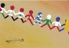 Cartoon: PEACE AMONG THE COUNTRIES (small) by CIGDEM DEMIR tagged peace,country,people,war,community,flag,nationality,hand,in,together,color