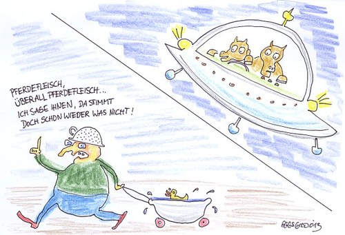 Cartoon: WARNUNG (medium) by Eggs Gildo tagged pferd,pferdefleisch,außerirdische