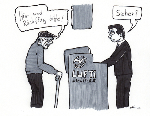 Cartoon: One-Way-Ticket (medium) by bertgronewold tagged flug,ticket,rentner