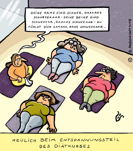 Cartoon: Entspannung (medium) by Dodenhoff Cartoons tagged toon,dodenhoffbirgit,gruppe,übungsleiter,kursteilnahme,übungsmatte,yogamatte,frauengruppe,entspannungstrainer,autogenestraining,entspannung,oder,lassen