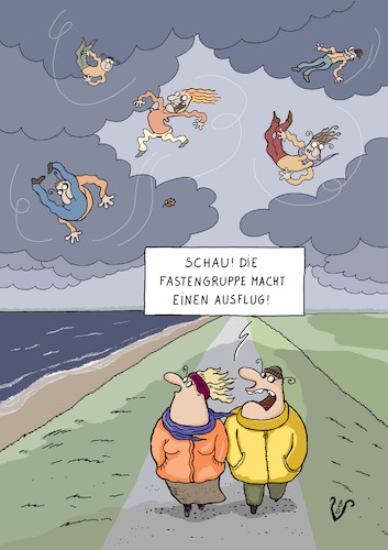 Cartoon: Fastengruppe (medium) by Dodenhoff Cartoons tagged birgit,dodenhoff,cartoon,karikatur,fastenzeit,fastengruppe,fastenwandern,nordsee,fastenhotel,wellness,deich,nordseeurlaub,gesundheit,sturm,wind,wetter,regenjacken,schietwetter,40,tage,aschermittwoch