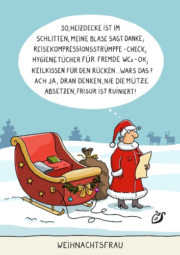 Cartoon: Weihnachtsfrau (medium) by Dodenhoff Cartoons tagged selfcare,selbstpflege,frauen,boomer,alter,gesundheit,selbstfürsorge,schönheit,reisen,selfcare,selbstpflege,frauen,boomer,alter,gesundheit,selbstfürsorge,schönheit,reisen