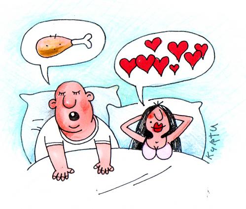 Cartoon: love (medium) by kurtu tagged no,,sex,liebe,ehe,ehepaar,partner,herz,essen,hähnchenkeule,traum,wunsch,vorstellung