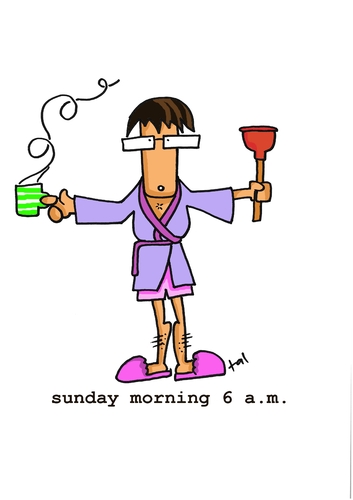 Cartoon: sunday morning 6 a.m. (medium) by talbiez tagged toilette,plumber,sonntag,morgen,sundy,morning,morgenrock,verschlafen,kaffee,coffee,stöpsel,reinigen