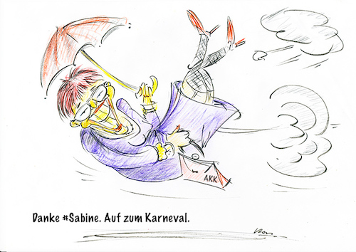 Cartoon: Ab zum Karneval (medium) by kugel2020 tagged annegret,kramp,cdu,afd,csu,kanzlerkandidat,aufhöhren,präsidium,brd,sturm