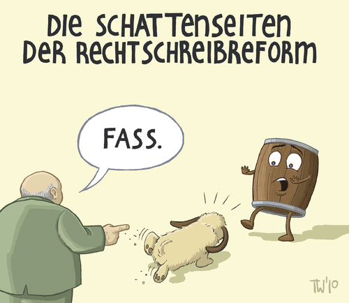 Cartoon: Rechtschreibreform (medium) by Tobias Wieland tagged rechtschreibreform,duden,hund,rechtschreibung,fass,fass,rechtschreibung,hund,duden,rechtschreibreform,bildung