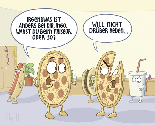 Cartoon: ... (medium) by Tobias Wieland tagged salami,hamburger,dog,hot,stück,party,food,fast,pizza,pizza,fast food,stück,hot dog,hamburger,salami,fast,food,hot,dog
