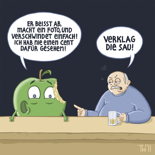 Cartoon: ... (medium) by Tobias Wieland tagged bier,verklagen,kneipe,tresen,apfel,appel