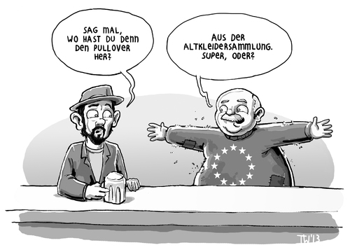 Cartoon: Armut in Europa (medium) by Tobias Wieland tagged eu,europa,armut,euro,bundestag,debatte,haushalt,krise,merkel,steinbrück,karikatur,tobias,wieland,cartoon