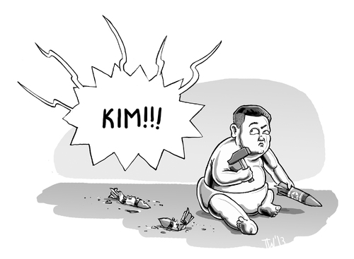 Cartoon: Atomtest Nordkorea (medium) by Tobias Wieland tagged kim,jomg,un,atom,atomtest,atombombe,korea,nordkorea,pjöngjang,barack,obama,usa,ban,ki,moon,nuklear,bedrohung