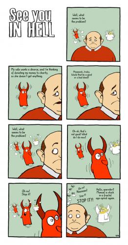 Cartoon: See you in hell (medium) by Tobias Wieland tagged see,you,in,hell,hölle,teufel,devil,religion,fun,funny,humor,humour,