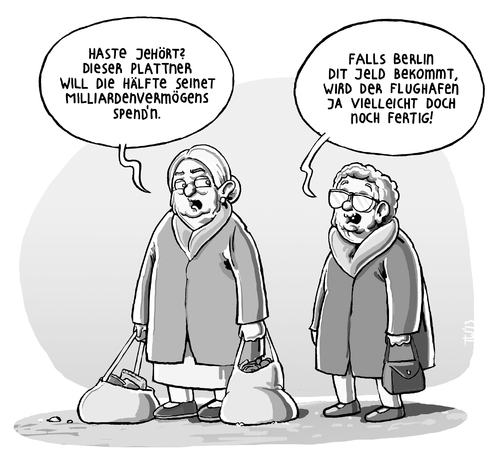 Cartoon: Spende (medium) by Tobias Wieland tagged sap,plattner,karikatur,zeitung,milliarden,spende,berlin,ber,flughafen,bill,gates,giving,pledge,gründer,stiftung,club
