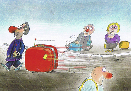 Cartoon: The wheeled luggage (medium) by kamil yavuz tagged luggage,production