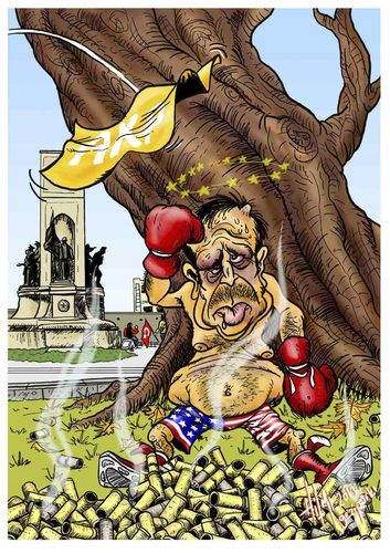 Cartoon: geziparki R.T.E. knockout (medium) by Hilmi Simsek tagged taksim,geziparki,tayyip,erdogan,knockout,akp,nakavt,hilmi,simsek