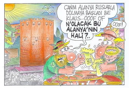 Cartoon: ALANYA-ALAMANYA-RUSYA! (medium) by cihandemirci tagged alanya,almanya,rusya,germany,russia,karikatur,turist,turizm,tourist,tourism