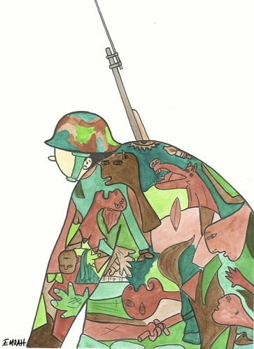 Cartoon: guernica camouflage (medium) by emraharikan tagged guernica,camouflage,war,soldier