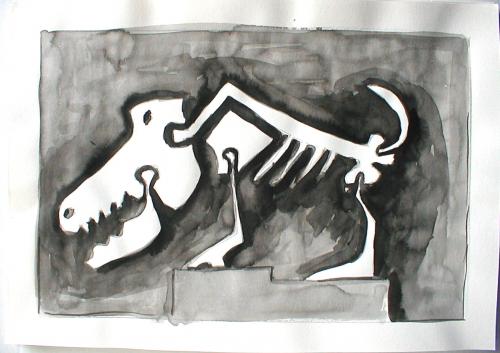 Cartoon: dinoknochen hund (medium) by daPinsli tagged tusche,dinosaurier,