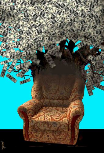 Cartoon: armchair prosperous (medium) by Medi Belortaja tagged prosperous,armchair,chair,politicians,politics,corrupt,corruption,power,democracy,usd,dollars,rich,tree