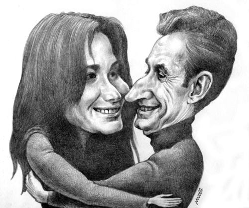 Cartoon: Bruni vs Sarkozy (medium) by Medi Belortaja tagged sarkozy,vs,bruni