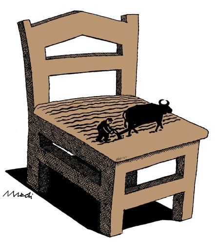 Cartoon: chair that is (medium) by Medi Belortaja tagged land,plowing,chair,farmer,job