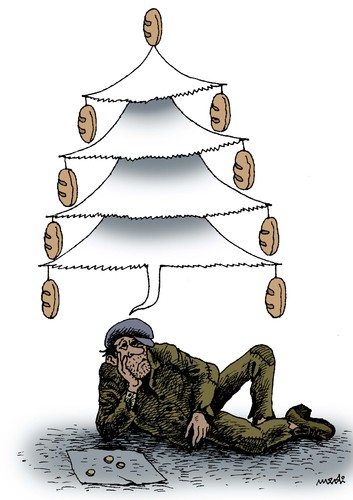 Cartoon: christmas dream (medium) by Medi Belortaja tagged christmas,dream,poor,poverty,beggar,beggary,financial,crisis,bread,hunger,hungry