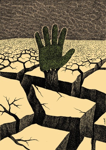 Cartoon: cracked area (medium) by Medi Belortaja tagged help,forest,tree,hand,warming,global,ecology,environment,area,cracked
