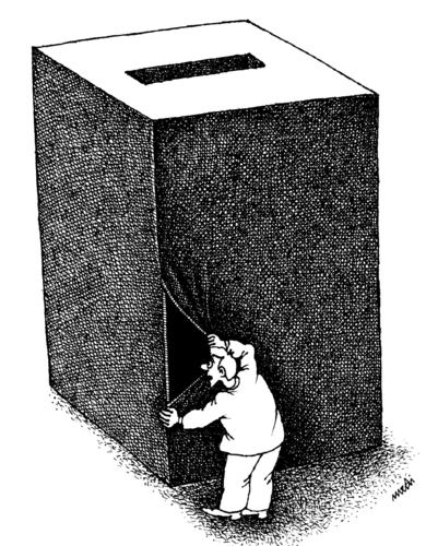 Cartoon: curiosity (medium) by Medi Belortaja tagged box,ballot,manipulation,elections,curiosity