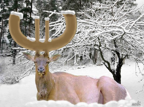Cartoon: deer tired (medium) by Medi Belortaja tagged horn,christmas,euro,eu,deer,snow,winter,tired,financial,crisis