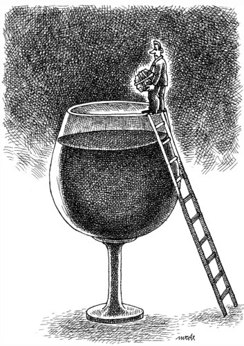 Cartoon: desperate drinker (medium) by Medi Belortaja tagged man,glass,alcohol,submersion,drinker,drink,suicide,desperate,boulder