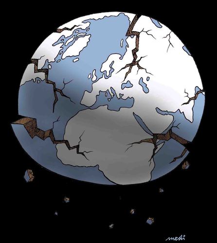 Cartoon: earthquakes (medium) by Medi Belortaja tagged earth,planet,earthquakes,globe,world,continent,environment,ecology,global,warming,water