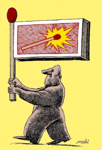 Cartoon: flag conflict (medium) by Medi Belortaja tagged standardbearer,fire,match,conflict,flag