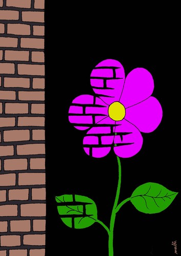Cartoon: flower near wall (medium) by Medi Belortaja tagged bricks,environment,wall,nature,flower
